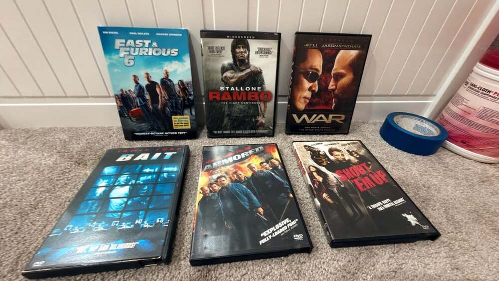 Action Movie Lot of 6: Fast & Furious 6, Rambo, War, Bait, Armored, Shoot 'Em Up
